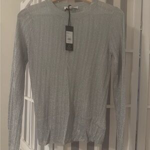 Rebecca Minkoff Shiny Silver Knit Top Longsleeve